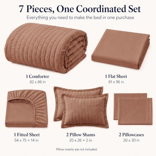 CozyLux Full Comforter Sets, 7 Pieces Mocha Mousse Seersucker Bed in a Bag - Image 2