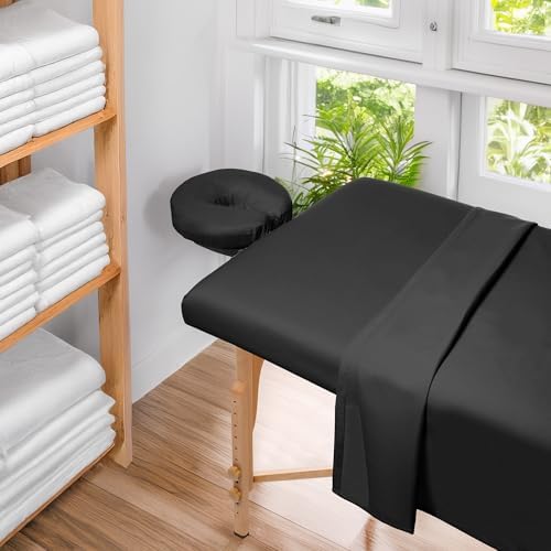 Saloniture 3-Piece Microfiber Massage Table Sheet Set - Premium Facial Bed Cover - Includes Flat and Fitted Sheets with Face Cradle Cover - Black - Image 6