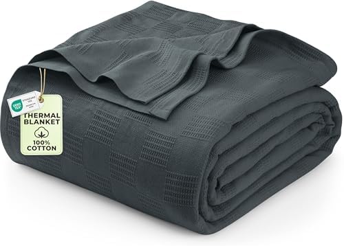 Utopia Bedding 100% Cotton Thermal Blanket Smoke Gray Twin, 90x72 Inches by UTOPIABEDDING