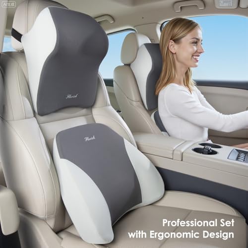 FLORICH Lumbar Support and Car Neck Pillow, Back Support and Headrest Pillow for Car Seat Driver, Memory Foam Back Neck Support Pillow and Car Seat Lumbar Support for Car Office Chair - Grey - Image 6