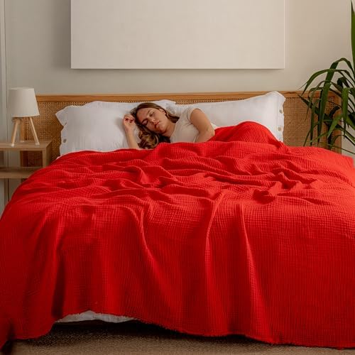 Muslin Blanket - Pure 100% Turkish Cotton Airy Soft Light Versatile Gauze Throw Blanket for Bed, Couch, Sofa (Red, King Size (95" x 110" inch)) - Image 2
