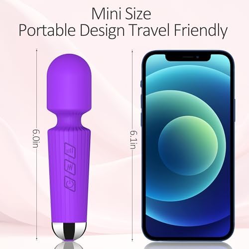 Mini Cordless Massager - 8 Intensity Levels & 20 Quiet ＆ Waterproof Vibration Modes, Handheld Wand Massage for Neck, Back, Shoulder, Muscle Pain Relief (Purple) - Image 2