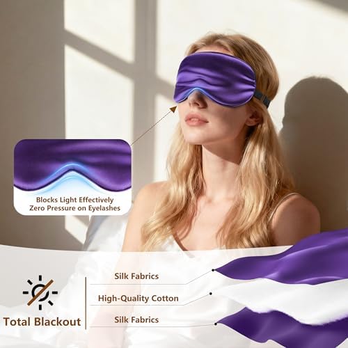 Sleep Mask Silk Eye Mask for Men Sleeping Mask, Adjustable Elastic Strap for Night Shading Sleep Mask, Soft and Comfortable for Both Men and Women (Purple, 2 Packs) - Image 3