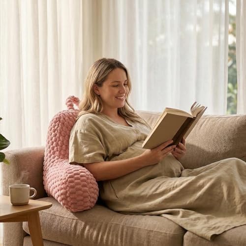Reading Pillow for Bed, Adults Back Pillow for Sitting up, Husband Pillow for College Dorm, Back Support Cushion with arms for sit up on Couch, Sofa, and Floor,Pink - Image 2