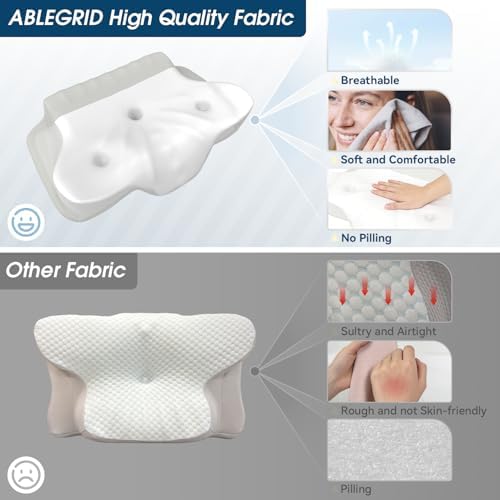 ABLEGRID Memory Foam Cervical Neck Support Pillow,Contour Cooling Gel Pillow for Neck Shoulder Pain Relief,Odorless Ergonomic Orthopedic Adjustable Deep Sleep Bed Pillow for Side,Back,Stomach Sleepers - Image 4