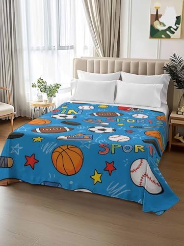 California King Flat Sheet Sports Balls Flat Sheets Only Soft Breathable Microfiber Bedding Top Sheets Hotel Quality Basketball Soccer Baseball Rugby Ice Hockey Cal King Bed Sheet for Bedroom Decor - Image 2