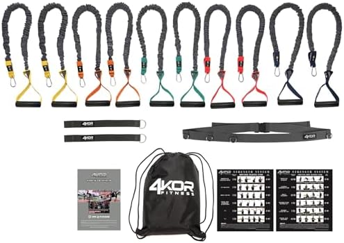 4KOR Cross Anchor Shoulder Performance Training System. Resistance Cords with Handles and Dynamic Workout Guide. Exercise Bands with Nylon Sleeves, Rubber Grips, and Carry Bag for Rehab and Strength by 4KORFitness
