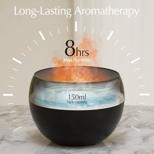 SALKING 2 Pack Flame Essential Oil Diffusers for Home, 150ml Fire Ultrasonic Diffusers for Essential Oils, Aromatherapy Diffuser with Auto-Off Function for Home, Office, Bedroom, Gift (White & Black) - Image 3