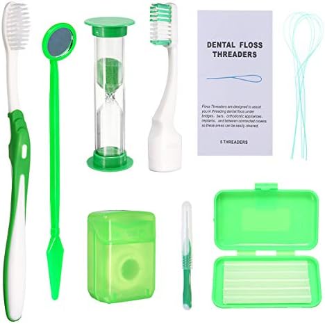 Braces Cleaning Kit for Teeth, Portable Orthodontic Toothbrush Kit Oral Care Dental Travel Kit - Interdental Brush Dental Wax Dental Floss Toothbrush Box (Green) by Ceonam