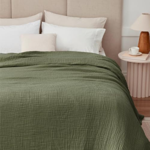 100% Cotton Muslin Blanket California King 120" x 90", 6 Layers Breathable and Lightweight Oversized Blankets for Bed, Soft Cooling Gauze Blanket for Adults All Season, Olive Green - Image 7