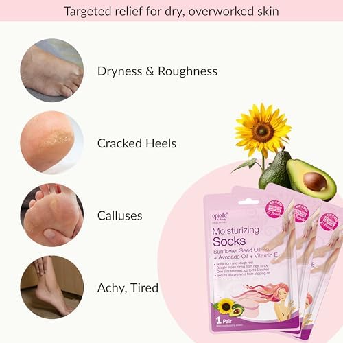 Epielle Moisturizing Foot Mask 6 Pairs, Soften with Sunflower Seed Oil & Vitamin E, Deep Moisturizing Socks for Dry, Cracked Feet, Self Care Gifts for Women, Spa Kit - Image 4