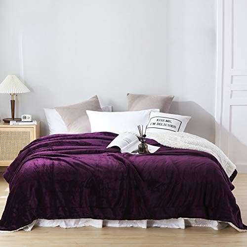 NANPIPER Bed Blanket Reversible Sherpa Flannel Blanket Super Soft Fuzzy Lightweight Fleece Microfiber (90"x90" Purple) Queen - Image 6