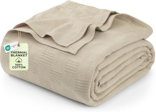 Utopia Bedding 100% Cotton Thermal Blanket Khaki Queen, 90x90 Inches by UTOPIABEDDING