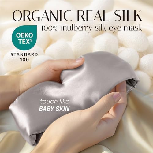 Silk Sleep Mask Soft Pressureless: 100% Mulberry Silk for Eye Skin Anti Wrinkles, Large Size for Total Blackout, Adjustable Wide Velcro Ear Cover - Image 2