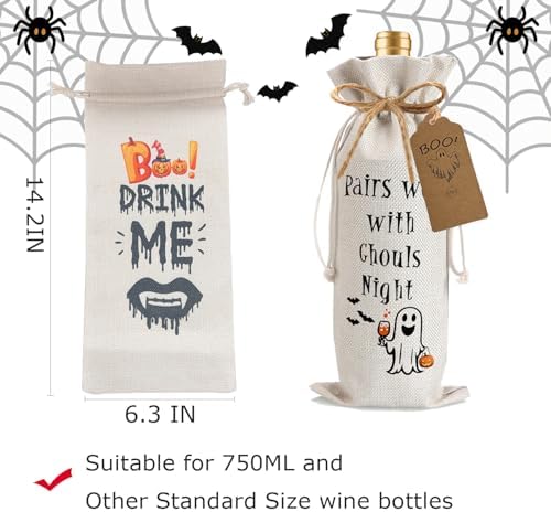 1Pcs Ghouls Night Gifts Wine Bag,Halloween Wine Bag,Happy Halloween Gifts Party Decorations for Women Menwith 1Pcs Kraft Blessing Cards and natural jute rope - Image 2