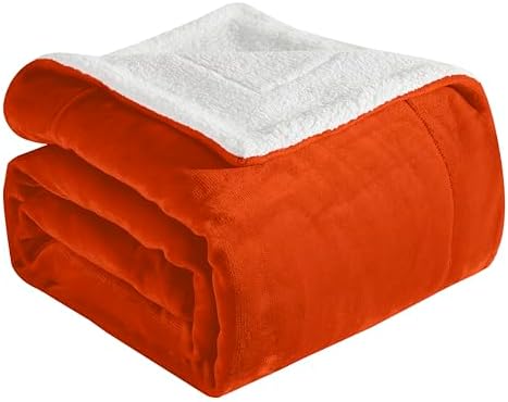 Elegant Comfort Ultra Soft Reversible Flannel Sherpa Blanket - Cozy Silky Fleece Throw for Couch, Bed - Plush Fuzzy Warm Winter Blanket for Gift, Twin XL, Orange by ELEGANTCOMFORT