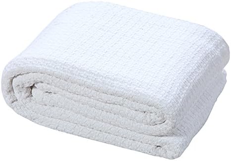 HILLFAIR 100% Combed Cotton Blanket– Queen Bed Blanket– Soft Cozy Warm Multipurpose Throws for Luxury Home Decor– 90 x 90 inch Queen Size Cotton Blankets for Beds- Bed Blankets for All Season- White - Image 2