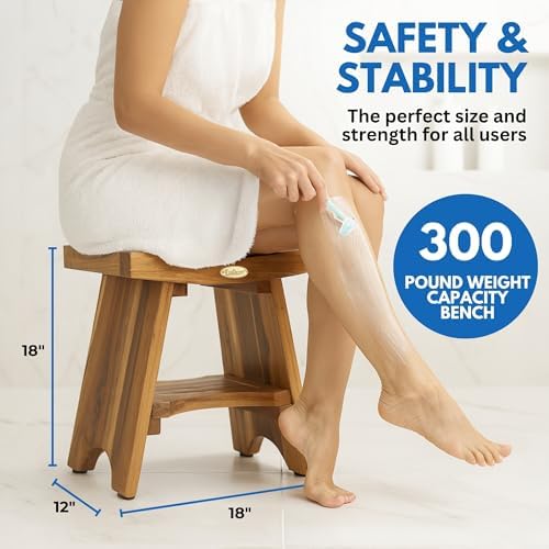 EcoDecors Serenity 18" Teak Shower Bench Bundle with Teak Oil & Cleaner - Image 4
