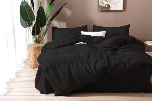 F.Y.Dreams 100% Washed Cotton Duvet Cover for Weighted Blanket 80x87 inches with 16 Ties, Zipper on Long Side/Carbon Black/Just Duvet Cover - Image 5