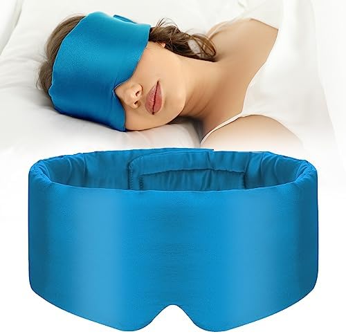 SECZIPE 100% Mulberry Silk Sleep Mask Eye Mask for Women Man with Adjustable Band, for Side Sleeper Blackout Sleep Mask for Travel Rest and Office Large Size (Blue) by SECZIPE
