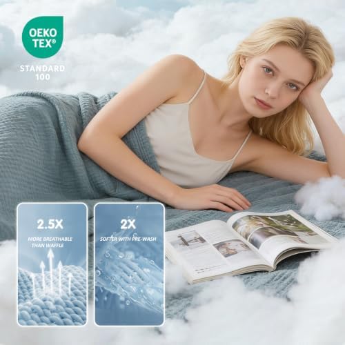 EMME Cotton Muslin Twin XL Blanket Breathable Gauze Soft Lightweight Blankets Adults Gifts for Women (Heather Teal, 66"x90") - Image 3