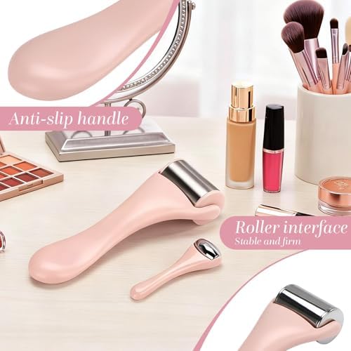 Tondiamo 2 Pcs Muscle Roller Portable Small Silicone Massager Roller Deep Tissue Muscle Massage Stick Cellulite Remover Scar Tissue Massager for Relief Face Neck Arm Back Leg(Pink,Metal) - Image 3