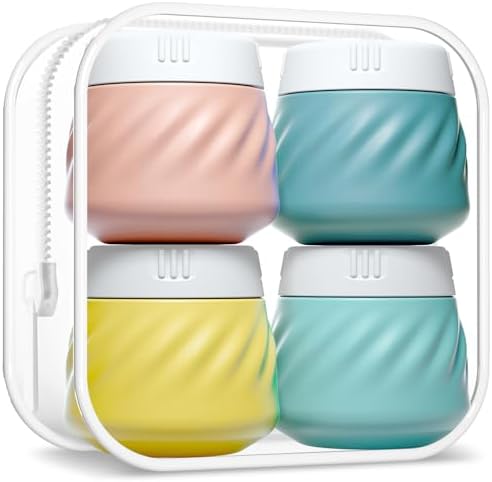 Gemice Silicone Cream Jars TSA Approved Travel Size Containers with Toiletry Bag, Wide Mouth Leak-proof Travel Accessories with Lid for Cosmetic Cream (4 Pack) by GemiceBeautyTools