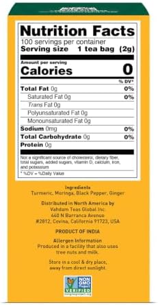 VAHDAM, Turmeric Moringa Tea Bags (100 Herbal Tea Bags) Caffeine Free, Non GMO | 100% Pure Herbal Blend - Sweet & Earthy | Resealable Ziplock Pouch - Image 2