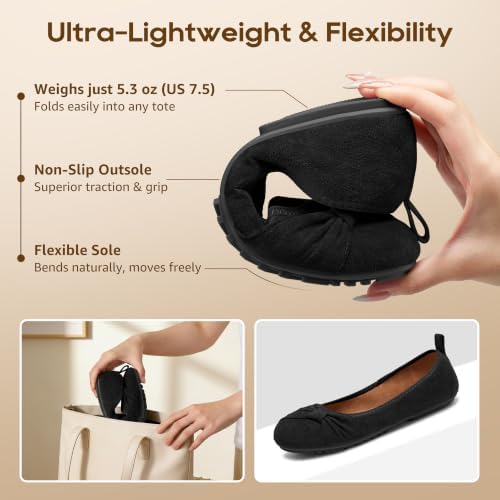 Ecetana Comfortable Ballet Flats for Women: Lightweight Cushioned Foldable Slip-On Work Shoes with Memory Foam - All Day Walking Comfort - Dressy Flats for Office Business - Image 5