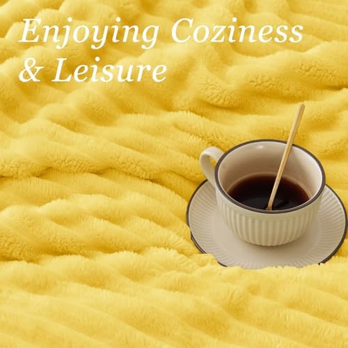 BEDELITE Ribbed Twin Blanket for Couch & Bed, Custard Yellow, 60"x80" - Image 5