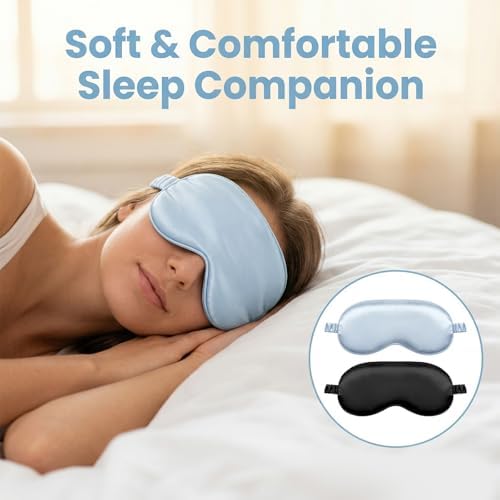 2Pcs Silk Sleeping Mask, Soft Breathable Blackout Eyeshade Comfortable Adjustable Satin Eye Shade for Women Sleep Travel Nap Bridesmaid Gifts (Blue, Black) - Image 7