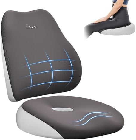 FLORICH Large Car Seat Cushion and Lumbar Support Pillow, Ergonomic Memory Foam Driving Seat Cushion for Back & Sciatica Pain Relief, Non-Slip Washable Seat Cushion for Car, Driver, Office-Gray by FLORICH