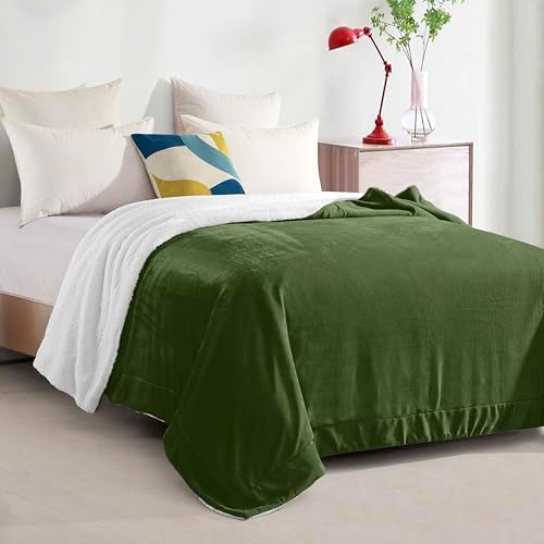 Elegant Comfort Ultra Soft Reversible Flannel Sherpa Blanket - Cozy Silky Fleece Throw for Couch, Bed - Plush Fuzzy Warm Winter Blanket for Gift, King, Sage - Image 3