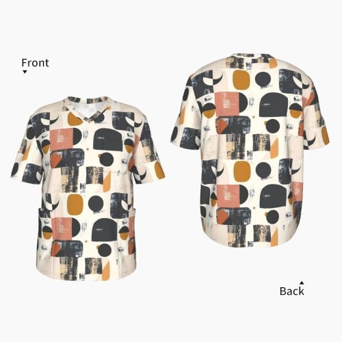 Men's Scrub Top,V-Neck Spill Wrinkle Resistant,3 Pockets-Minimal Abstract Shapes (3) - Image 4