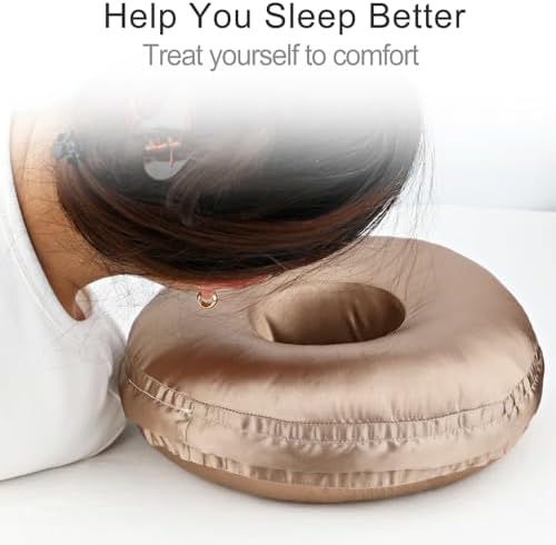 Washable Silky Satin Ear Piercing Pillow with Removable Pillowcase Smooth Cooling Donut Pillows Hole for Ear Pain Relief CNH Sleeping Pressure Sore Side Sleepers Ear Guard Protector, Taupe Cover - Image 3