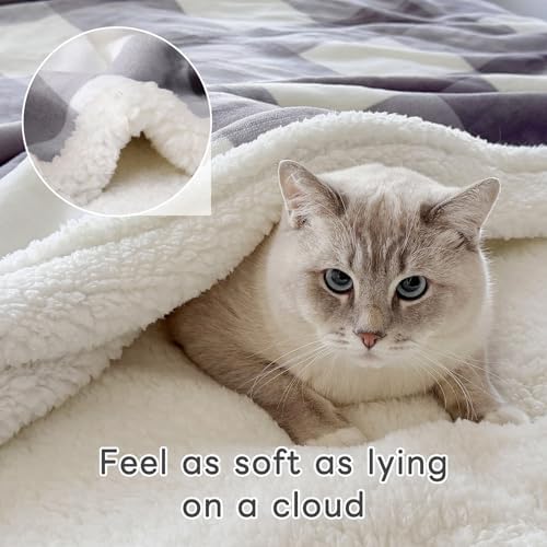 Gracelife Sherpa Blanket Throw Blanket for Couch Bed Sherpa Fleece Blanket Fluffy Checkered Soft Blanket for All Season Use Cozy Thick Warm Big Throws Twin (Grey-Soft White, 60"*80") - Image 4
