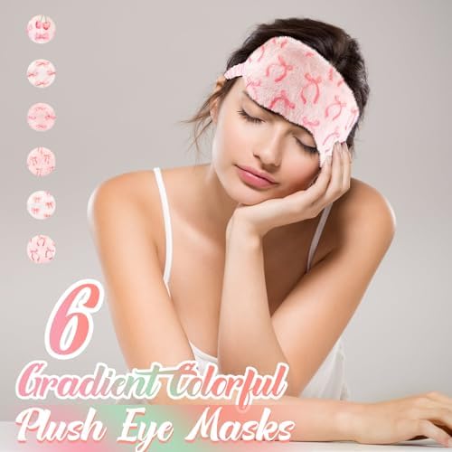 Cuffbow 6 Pack Fuzzy Sleep Masks Plush Eye Mask,Bow,Pink - Image 4