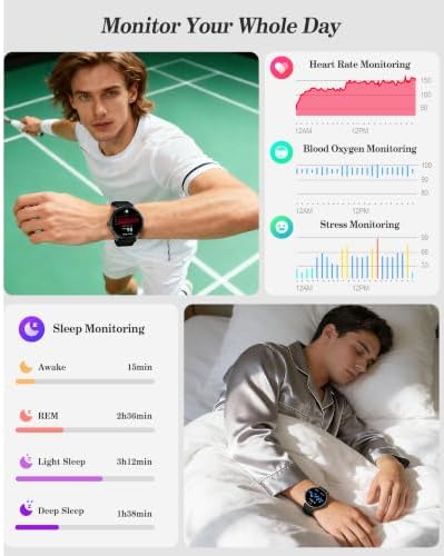 Smart Watch for Women, Ladies & Men, 1.27'' Fitness Watch [41mm case] with Call Receive/Dial, Heart Rate/Stress/Sleep Monitor, AI Voice, IP68 Waterproof Smartwatch with Calculator, Calendar, Games - Image 4
