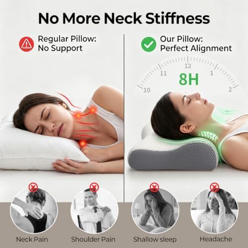 Cervical Neck Pillow for Pain Relief, Contour Memory Foam Pillows for Sleeping, Ergonomic Pillow Orthopedic Cooling Pillow Bed Pillow Neck Support for Side Back Stomach Sleepers (Off White&Gray) - Image 3