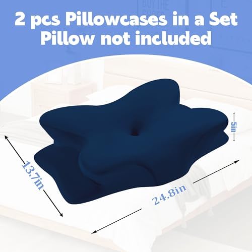 BALAPET 2 Pcs Velvet Cervical Neck Pillow Case, Soft Elasticity Pillowcase for Ergonomic Cervical Neck Pillow,Fuzzy Warm Flannel Pillow Cases with Zipper, Cover Only(Navy Blue) - Image 2