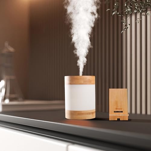 Bamboo Cool Mist Humidifier with Phone Stand, 400ml Ultrasonic Mini Humidifier, Quiet Desktop with Dual LED Night Light, USB-C Portable, Auto Shut-Off for Bedroom, Office, Travel by Unknown
