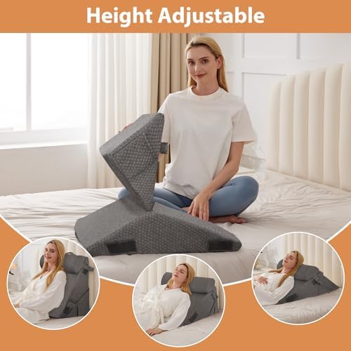BIEEZZK Orthopedic Bed Wedge Pillow Set 3Pcs, Adjustable Memory Foam, Pillow Wedge for Post Surgery, Back Pain Relief, Triangle Pillows for Acid Reflux, Snoring, GERD, Dark Grey - Image 6
