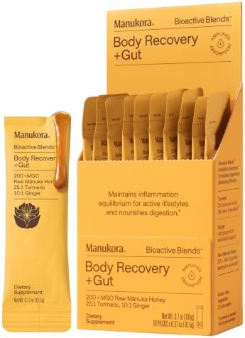 Manukora Body Recovery + Gut, Turmeric & Ginger, Raw Manuka Honey, 10ct by Manukora-HoneywithSuperpowers