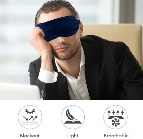 2 PCS Navy Satin Sleep Masks, Adjustable Silk Eye Mask for Sleeping, Blind Folds Soft Breathable Blindfold for Adults Couples Play Party Games Airplane Travel Essentials Eye Covers Patches Night Mask - Image 6