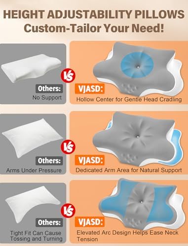 Cervical Neck Pillow for Pain Relief – Ergonomic Memory Foam Pillow for Side Sleeper Contour Orthopedic Bed Pillow for Neck Support with Cooling Cover – Ideal Christmas Birthday Gift - Grey - Image 5