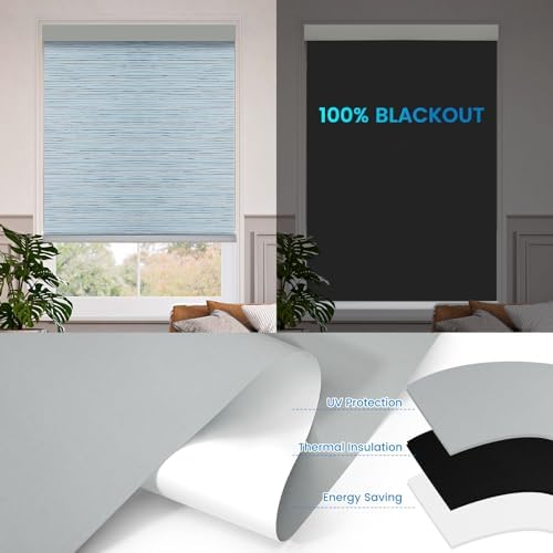Motorized 100% Blackout Roller Shades – Custom Smart Blinds with Remote Control, Rechargeable Battery or Plug-in Motor, Tuya WiFi Optional, Home & Office Automatic Window Shades (Ash Blue/CH94210) - Image 4