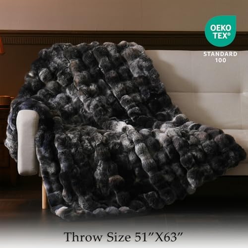 BENVWE Fluffy Faux Fur Throw Blanket for Couch, Soft Plush Thick Cozy Fuzzy Luxury Minky Bubble Blanket for Home Living Room Decor Gift for Women, Tie-dye Grey, 50" x 60", 1100GSM - Image 2