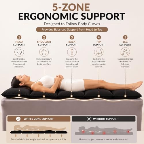 AceOrbit Lash Bed Cushion for Massage Table 72''x 24'' x 5'' Spa Bed Topper Foam Pillow for Table Soft Pad Lash Cushion Cover Foldable Soft Foam Black 5-Pillow Designs - Image 2