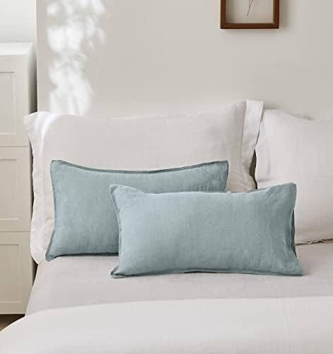 Simple&Opulence 100% Linen Lumbar Pillow Cover 12 x 20 Inches Set of 2 Rectangular Decorative Throw Cushion Cover for Couch Sofa Bed Living Room Office Soft Breathable Farmhouse - Dusty Blue - Image 5