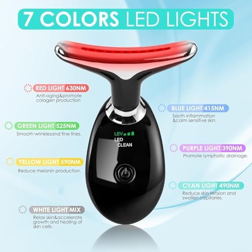 Facial Massager Red-Light-Therapy-for-Face and Neck, Face  culpting Wand with 7 Color (Bright Black) - Image 2